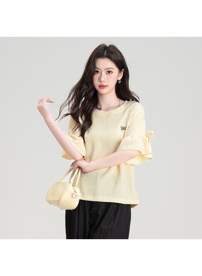 Hstyle Dopamine Dressing Sweet Summer Design Niche Stylish Flared Sleeve Top Women's Loose Short Sleeve T-shirt - Image 5