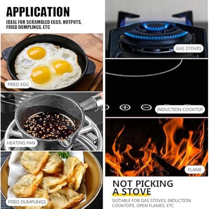 IS MUHE Mini Hot Oil Pan Cooking Pan With Lid Pasta Functional Pots Cheese Pancake Griddle Heating Stockpot Noodle Pot Pans Fryer Cookware Pancake Making Baby Nonstick Wooden Food - Image 5