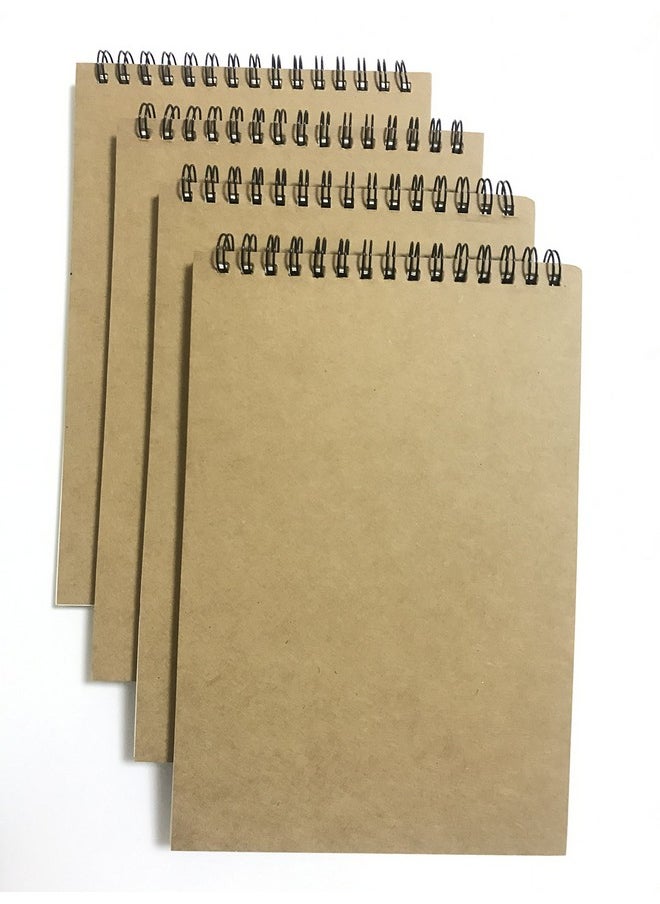 VEEPPO VEEPPO A5 Top Spiral Bound Notebooks Bulk Journals Spiral Steno Pads Blank/Lined Kraft Brown Cardboard Cover Thick Cream Writing Pad Sketchbook Scrapbook Album (Top Bound Lined White-Pack of 4)  - Image 1