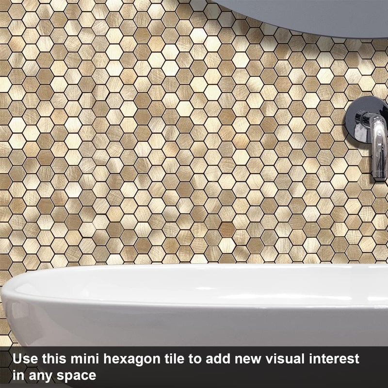 Benice Stick on Mosaic Tiles Kitchen Backsplash Stickers,Aluminium Tile Small Tiles Metal Hexagon Tiles Stickers(5sheets,Champagne Gold) - Image 4