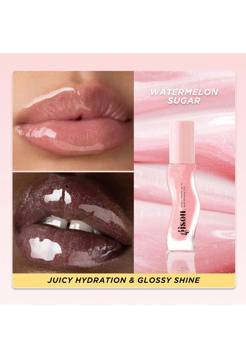 Gisou Honey Infused Hydrating Lip Oil, Nourishing Lip Moisturizer for Dry Lips, High Shine, Smooth Finish, Clear Pink Shimmer Shade, Fresh Watermelon Scent, Watermelon Sugar, 8ml  - Image 4