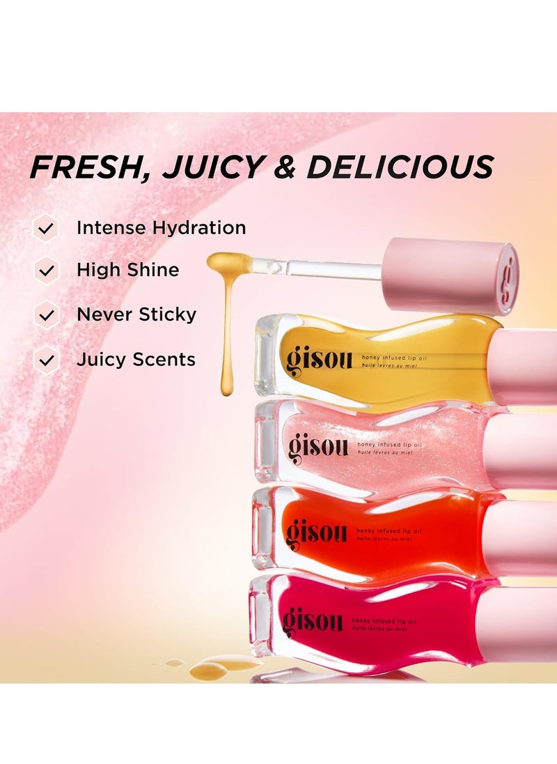 Gisou Honey Infused Hydrating Lip Oil, Nourishing Lip Moisturizer for Dry Lips, High Shine, Smooth Finish, Clear Pink Shimmer Shade, Fresh Watermelon Scent, Watermelon Sugar, 8ml  - Image 2