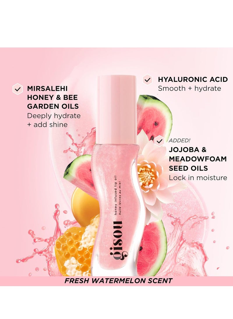 Gisou Honey Infused Hydrating Lip Oil, Nourishing Lip Moisturizer for Dry Lips, High Shine, Smooth Finish, Clear Pink Shimmer Shade, Fresh Watermelon Scent, Watermelon Sugar, 8ml  - Image 3