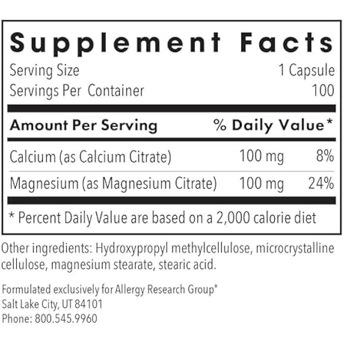 Allergy Research Group Calcium Magnesium Citrate Supplement - Bone Health, with Calcium Citrate, Pure, Well-Absorbed, Vegetarian Capsules - 100 Count - Image 3