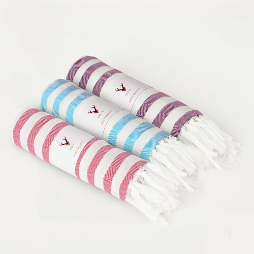 PATVY Bath Towels| Light Weight Turkish Style Stripe Bath Towels for Men Large Size Cotton|70 x 150cm Quick Absorption &Faster Drying Bath Towel for Women (Teal Blue, Pink, Grape, Pack of 3) - Image 1