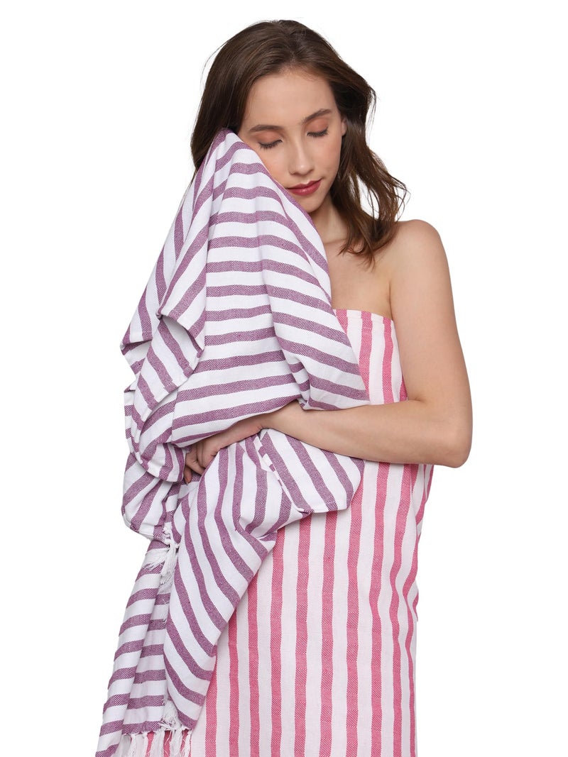 PATVY Bath Towels| Light Weight Turkish Style Stripe Bath Towels for Men Large Size Cotton|70 x 150cm Quick Absorption &Faster Drying Bath Towel for Women (Teal Blue, Pink, Grape, Pack of 3) - Image 2