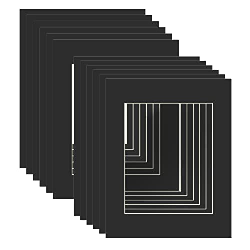 ZBEIVAN 11x14 Black Picture Mats with White Core Bevel Cut Frame Mattes for 8x10 Pictures - Pack of 12 - Image 1