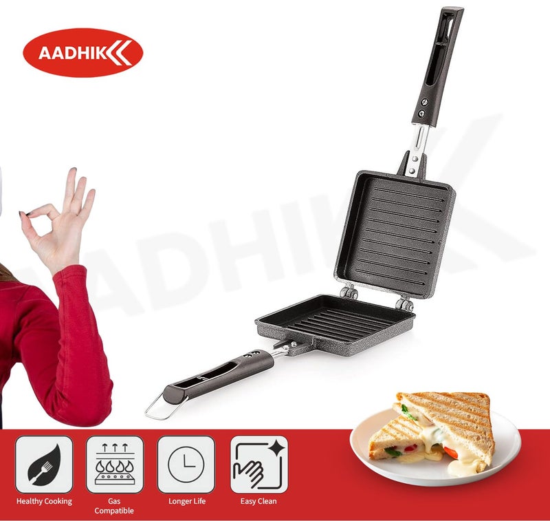 AADHIK Jumbo Grill Gas Toaster, Premium Big Bread Toaster, Sandwich Maker Griller, Bakelite Handles, Spatter, Aluminium - Image 2