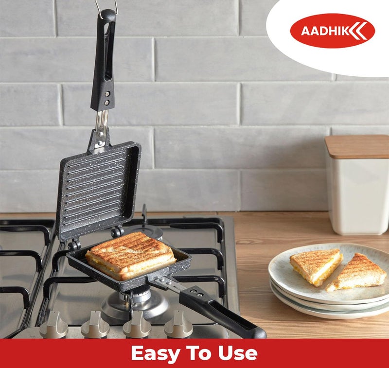 AADHIK Jumbo Grill Gas Toaster, Premium Big Bread Toaster, Sandwich Maker Griller, Bakelite Handles, Spatter, Aluminium - Image 4