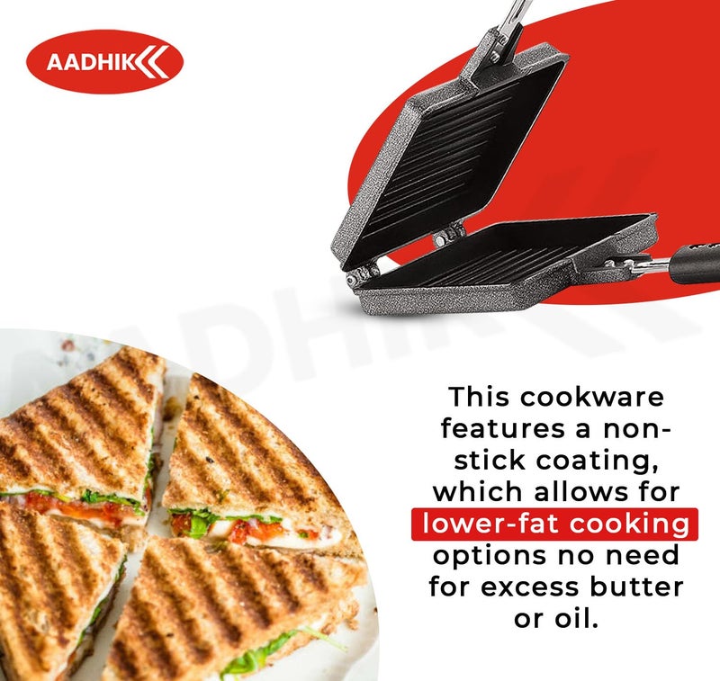 AADHIK Jumbo Grill Gas Toaster, Premium Big Bread Toaster, Sandwich Maker Griller, Bakelite Handles, Spatter, Aluminium - Image 5