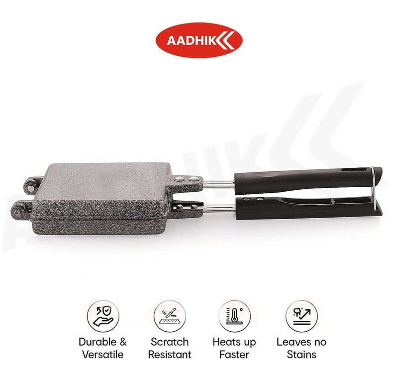 AADHIK Jumbo Grill Gas Toaster, Premium Big Bread Toaster, Sandwich Maker Griller, Bakelite Handles, Spatter, Aluminium - Image 3