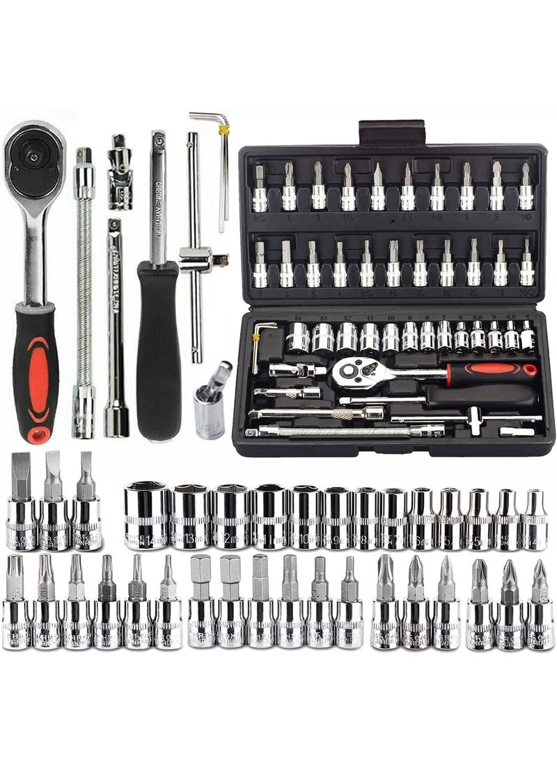 CHICAGOZONE - CHICAGOZONE 46 In 1 Pcs Torx Tool Kit Screwdriver 14 Square Drive Metric Socket Set Extension Bar And Adapter For Bike Car Repairs - Image 1