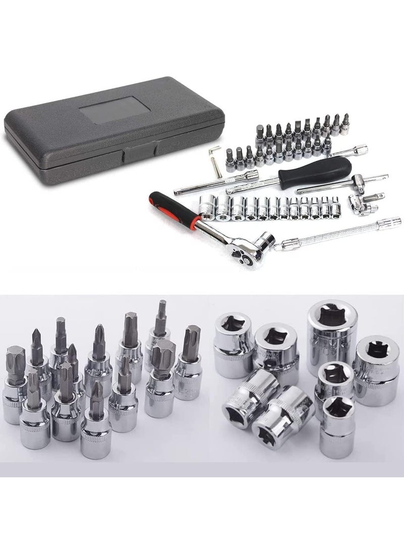 CHICAGOZONE - CHICAGOZONE 46 In 1 Pcs Torx Tool Kit Screwdriver 14 Square Drive Metric Socket Set Extension Bar And Adapter For Bike Car Repairs - Image 1
