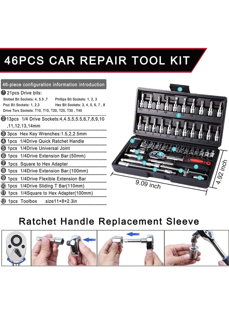 CHICAGOZONE - CHICAGOZONE 46 In 1 Pcs Torx Tool Kit Screwdriver 14 Square Drive Metric Socket Set Extension Bar And Adapter For Bike Car Repairs - Image 1