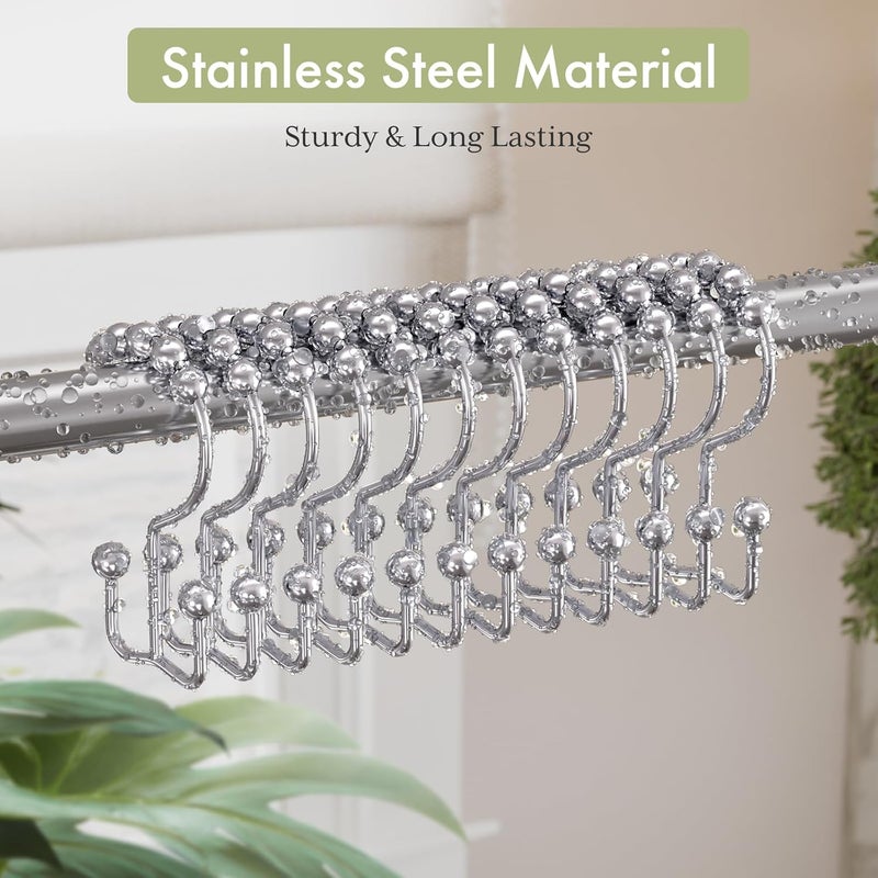 Amazer Shower Curtain Hooks Rings, Rust-Resistant Stainless Steel Double Shower Curtain Hooks, Shower Hooks for Shower Curtain and Liner Bathroom, Set of 12, Chrome - Image 3