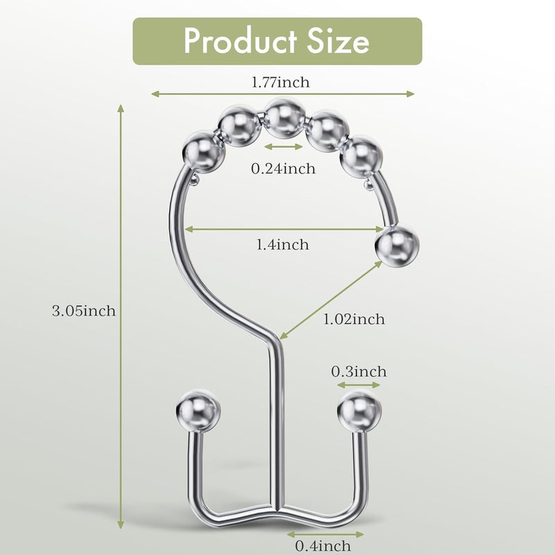 Amazer Shower Curtain Hooks Rings, Rust-Resistant Stainless Steel Double Shower Curtain Hooks, Shower Hooks for Shower Curtain and Liner Bathroom, Set of 12, Chrome - Image 2