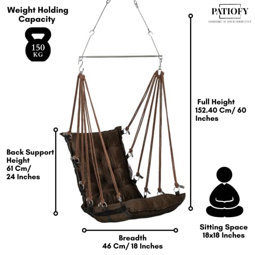 Patiofy Cotton Hanging Jhula For Adults/Jhula For Home/Swing For Adults For Home/Swing For Balcony/Unjal For Home Adults/Weight Capacity Upto 150Kgs (Dark-Brown) - Image 3
