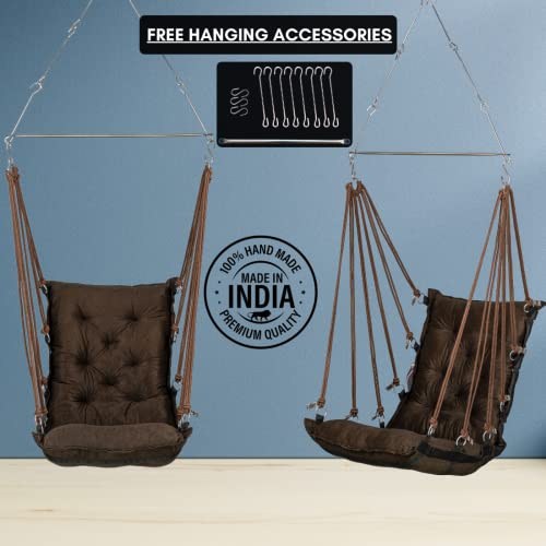Patiofy Cotton Hanging Jhula For Adults/Jhula For Home/Swing For Adults For Home/Swing For Balcony/Unjal For Home Adults/Weight Capacity Upto 150Kgs (Dark-Brown) - Image 5