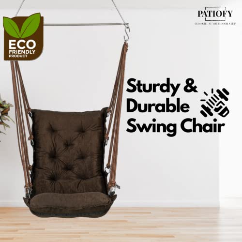 Patiofy Cotton Hanging Jhula For Adults/Jhula For Home/Swing For Adults For Home/Swing For Balcony/Unjal For Home Adults/Weight Capacity Upto 150Kgs (Dark-Brown) - Image 2