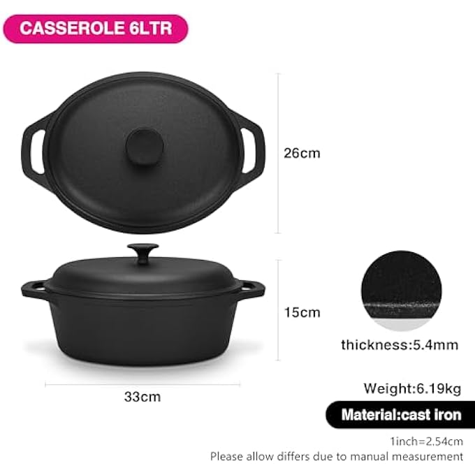 Fissman Casserole With Cast Iron Lid 33X26Cm6Ltr With Lid Cast Iron Biryani Pot Induction Bottom Stew Pot Heavy Duty Stockpot - Image 5