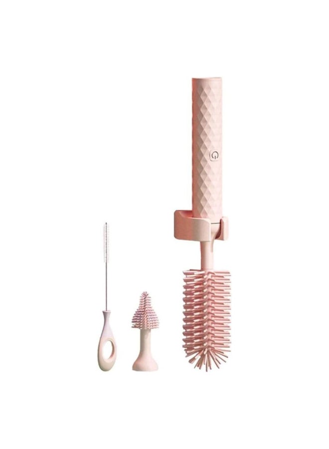 MiniMe Electric Baby Bottle Cleaning Brush 3 Piece Set | 360 Rotating Silicone Head USB Rechargeable | Pink Straw Cleaner And Quick Dry Stand | Safe For Glass And Plastic Bottles | For Newborns Up To 60 Months - Image 1