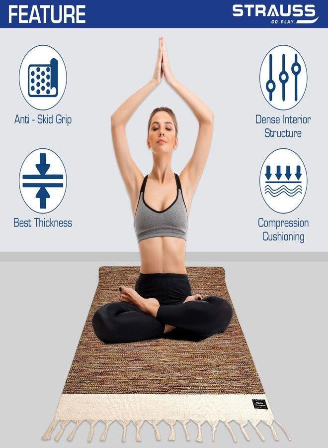 STRAUSS: Cotton Yoga Mat with Carry Bag For Women and Men | Exercise mat for home workout, Anti Slip Fitness mat | Washable, Breathable, Sweat Absorbent & Eco-friendly material - 2X6ft, Multicolor - Image 3