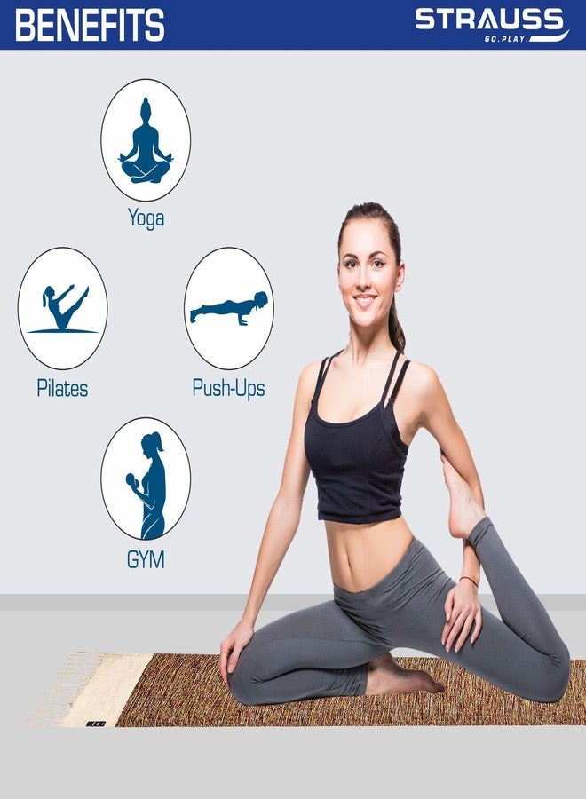 STRAUSS: Cotton Yoga Mat with Carry Bag For Women and Men | Exercise mat for home workout, Anti Slip Fitness mat | Washable, Breathable, Sweat Absorbent & Eco-friendly material - 2X6ft, Multicolor - Image 4