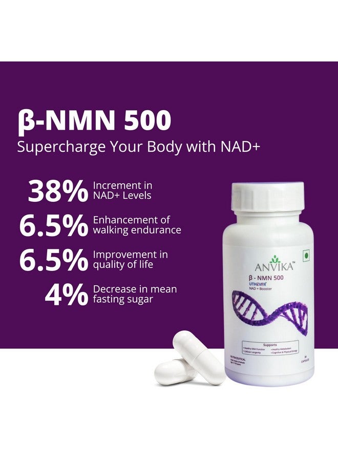 ANVIKA مكمل أنفيكا NMN، 99.9% NMN نقي، معزز NAD+ للطاقة، إصلاح الخلايا وصحة البشرة 500 ملغ، 30 كبسولة نباتية للرجال والنساء، التركيز، صحة الخلايا والتمثيل الغذائي - Image 2