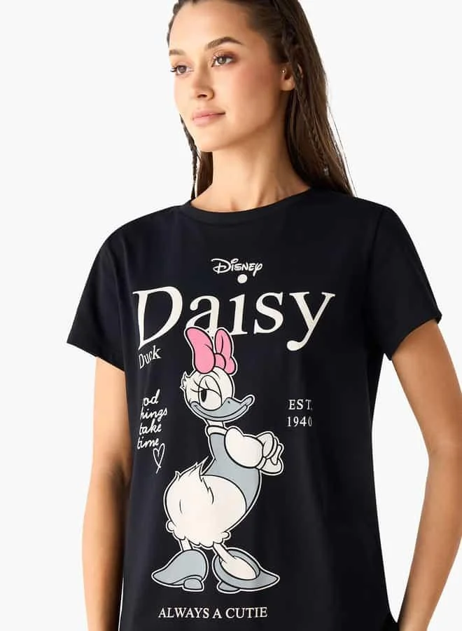 SP Characters Daisy Duck Print T-shirt with Crew Neck and Short Sleeves