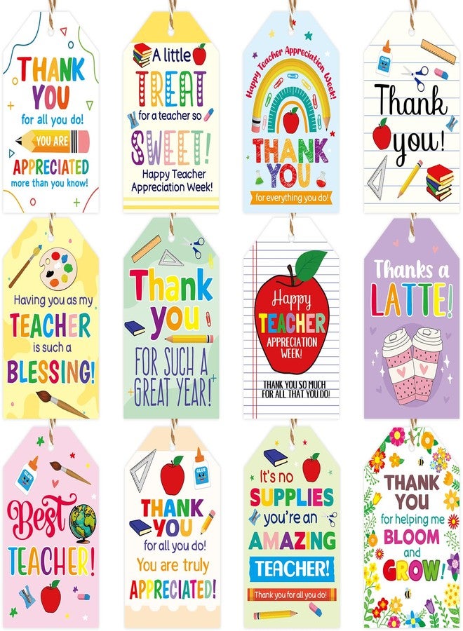 ceiba tree 60pcs Thank You Teachers Tags with String Gifts Hanging Tags Labels Happy Teachers Appreciation Week Boxes Bags Wrapping Supplies - Image 1