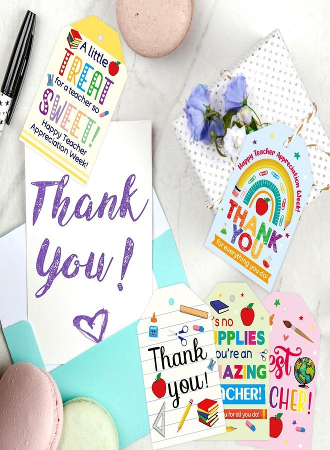 ceiba tree 60pcs Thank You Teachers Tags with String Gifts Hanging Tags Labels Happy Teachers Appreciation Week Boxes Bags Wrapping Supplies - Image 5