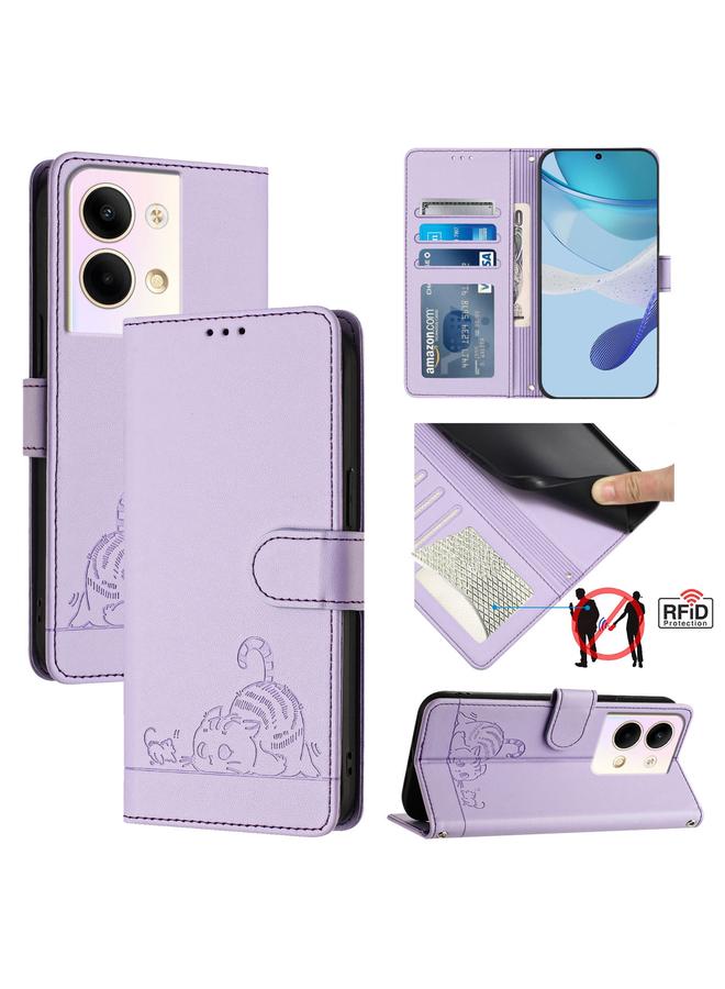 S-TOP Case For OPPO Reno9 5G / Reno9 Pro 5G Cat Rat Embossed Pattern RFID Leather Phone Case with Lanyard - Image 1