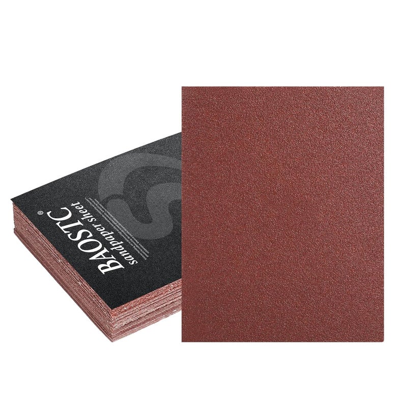 BAOSTC 1/4 Sandpaper Sheet – 4-1/2” x 5-1/2”, P60 Grit, Red Aluminum Oxide, Plain Backing, 50-Pack – Sandpaper Sheets for Palm Sanders and Woodworking - Image 2
