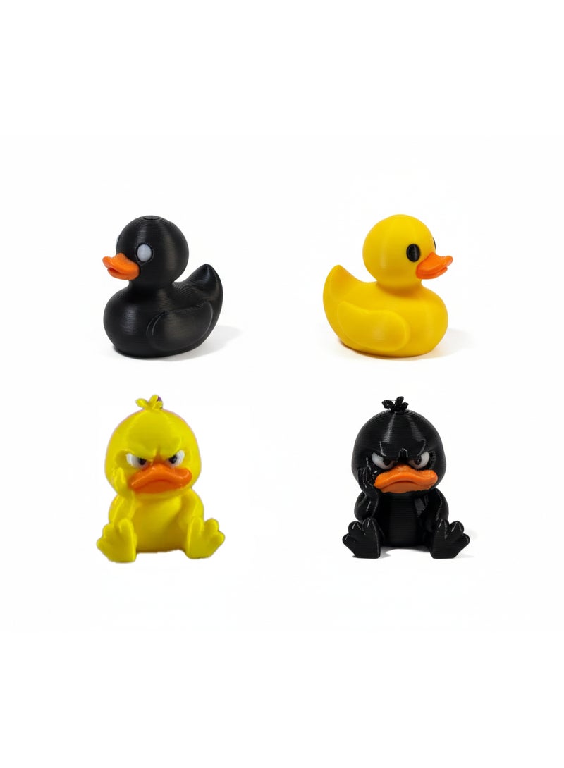 3D Printed Cute Mini Ducks – 4cm Yellow & Black (Normal & Angry) – Fun Desk & Car Decoration