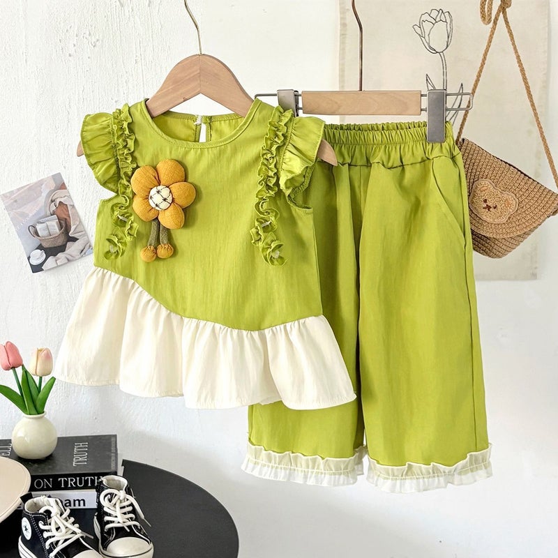 Girls'' Flutter-Sleeve Summer New Style Vest Korean-Style Trendy Set Children''s Summer Outfit Two-Piece Set Other Items Not Included - Image 5