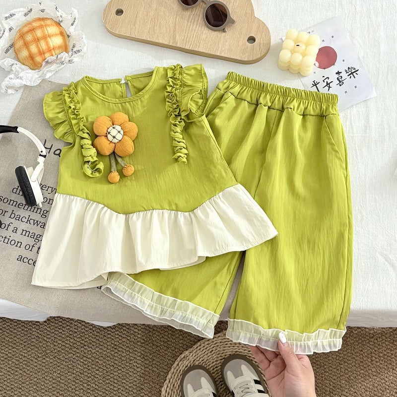 Girls'' Flutter-Sleeve Summer New Style Vest Korean-Style Trendy Set Children''s Summer Outfit Two-Piece Set Other Items Not Included - Image 1