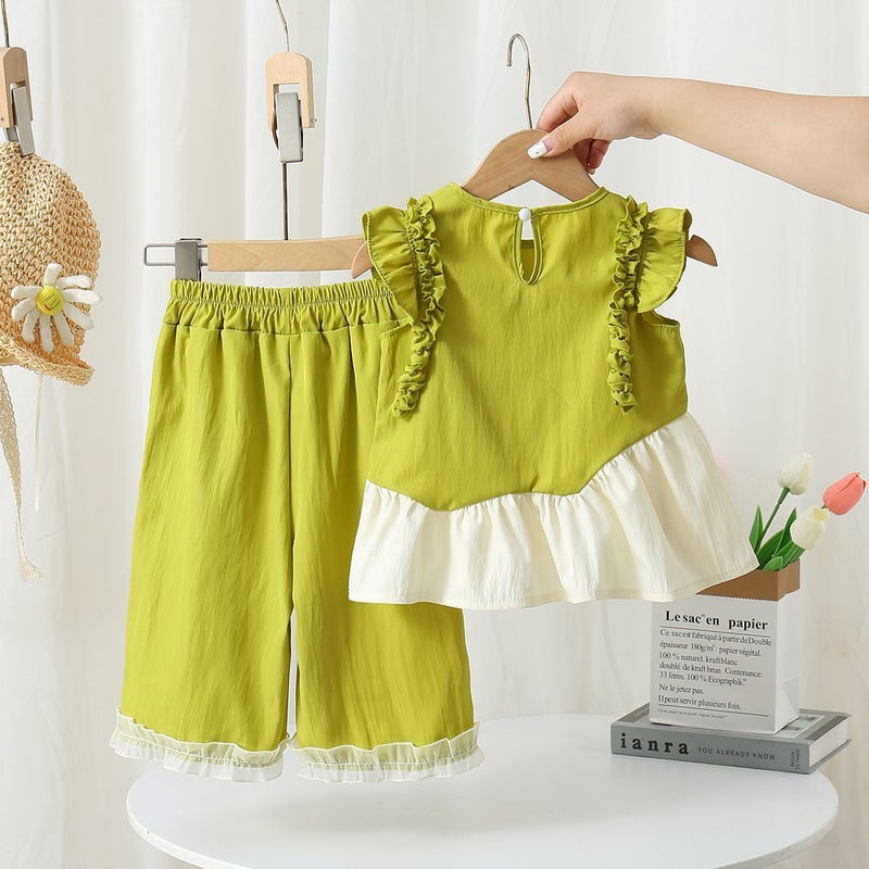 Girls'' Flutter-Sleeve Summer New Style Vest Korean-Style Trendy Set Children''s Summer Outfit Two-Piece Set Other Items Not Included - Image 2
