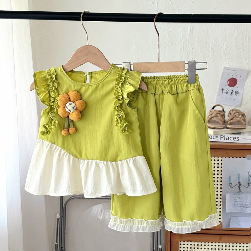 Girls'' Flutter-Sleeve Summer New Style Vest Korean-Style Trendy Set Children''s Summer Outfit Two-Piece Set Other Items Not Included - Image 4