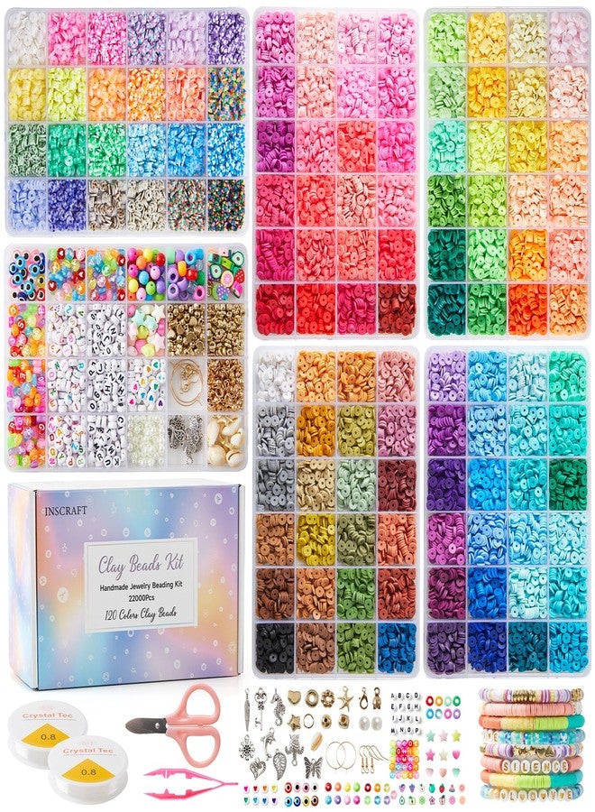 INSCRAFT 22000 Pcs Clay Beads for Bracelet Making Kit, 120 Colors Flat Round Polymer Clay Beads, Friendship Bracelet Kit Heishi Beads for DIY Jewelry Making, Crafts Gift for Girls Teen Ages 6-12 - Image 1