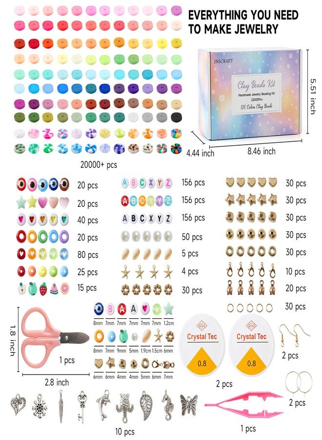 INSCRAFT 22000 Pcs Clay Beads for Bracelet Making Kit, 120 Colors Flat Round Polymer Clay Beads, Friendship Bracelet Kit Heishi Beads for DIY Jewelry Making, Crafts Gift for Girls Teen Ages 6-12 - Image 2