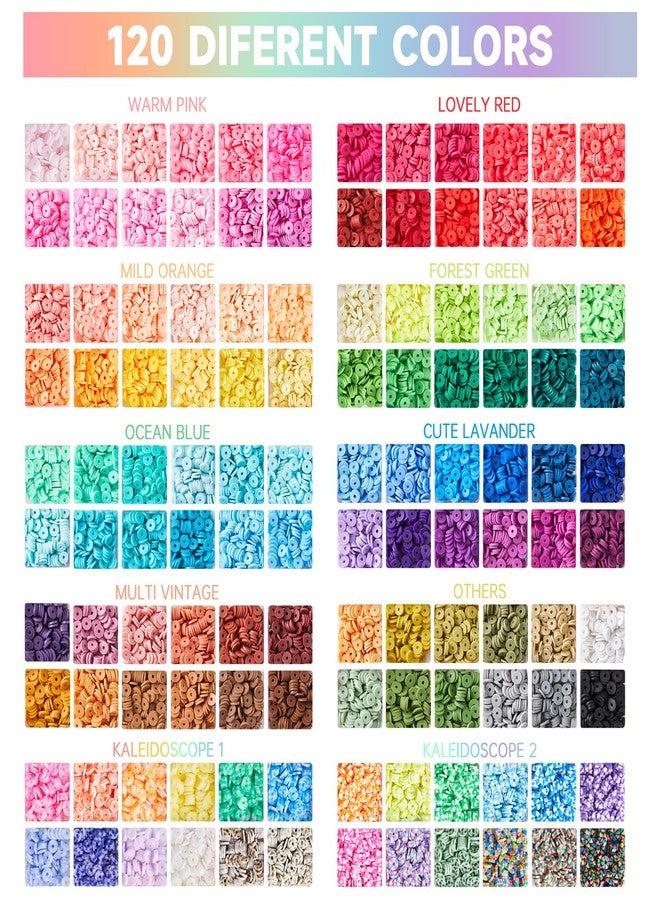 INSCRAFT 22000 Pcs Clay Beads for Bracelet Making Kit, 120 Colors Flat Round Polymer Clay Beads, Friendship Bracelet Kit Heishi Beads for DIY Jewelry Making, Crafts Gift for Girls Teen Ages 6-12 - Image 3