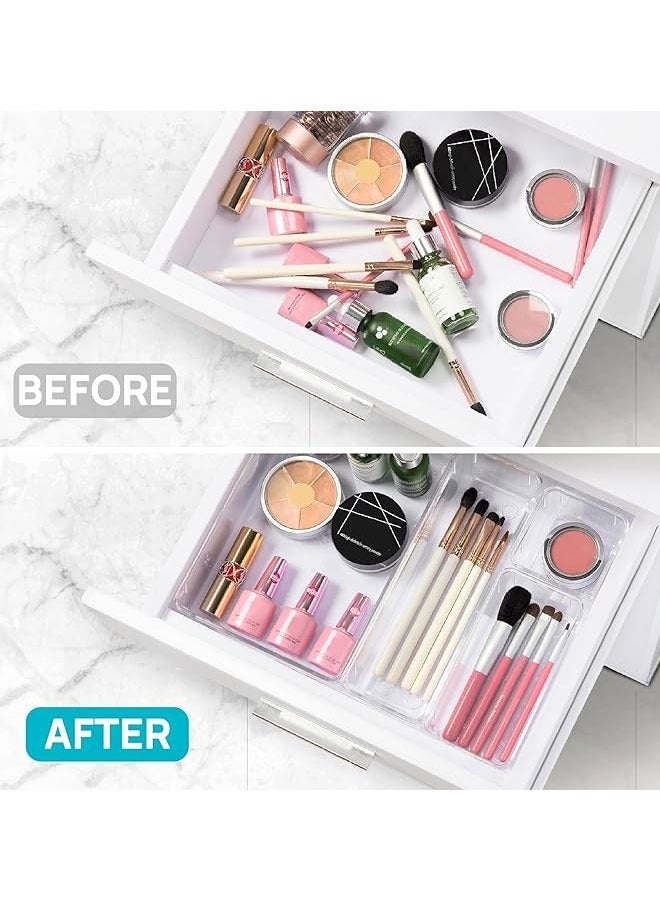 BOUND MOAT 16Pcs Desk Drawer Organizers Trays Set Clear Plastic Storage Bins Bathroom Drawer Tray Dividers Vanity Trays Organizer for Bedroom Dresser Makeup Kitchen Utensil Office - Image 2