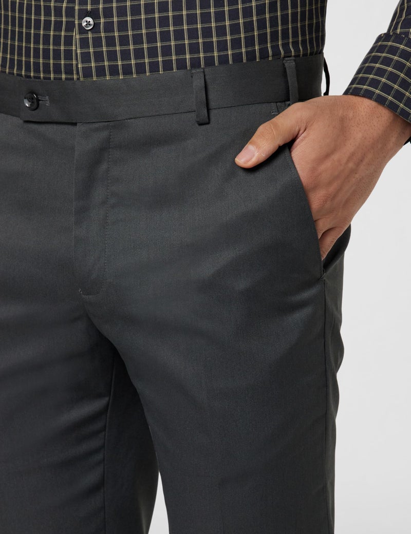 Raymond Men's Slim Fit Mid Rise Formal Trousers, Poly-Viscose Blend, Solid Pattern | Black - Image 4