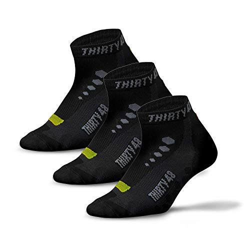 Thirty48 Low Cut Cycling Socks for Men and Women | Unisex Breathable Sport Socks (Extra Large - Men 10-14, [3 Pairs] Black/Green) - Image 1