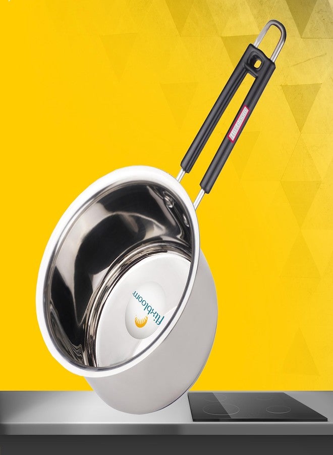 Flixbloom Select Stainless Steel Sandwich Bottom Induction Base Cookware - Tea Pan (TPan) chaidaan Steel Milk Pan, Saucepan (Sauce pan) Cooking Pot (1 Litre) - Image 1