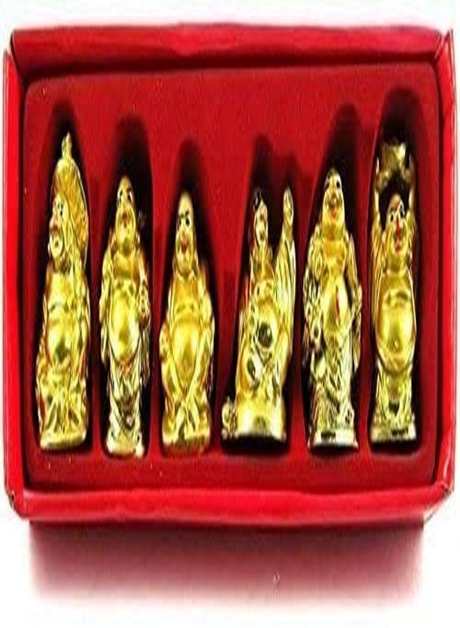 KIRINVEDA Feng Shui Golden Buddha Laughing for Health and Wealth Happiness Showpiece Gift Statue (Golden) | Set of 6 - Image 2