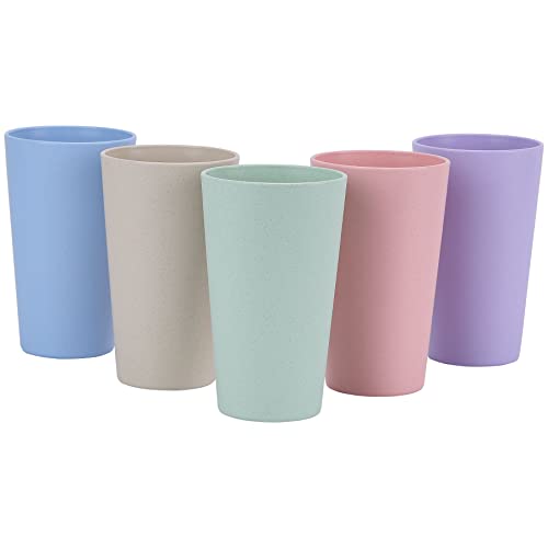 LuckyZone Wheat Straw Unbreakable Cup | 20 oz Reusable Water Drinking Glasses Sets of 5 | Lightweight Tumbler for Kitchen Outdoor | Dishwasher Safe, BPA Free and Eco friendly (20 oz, 5 Color_A) - Image 1