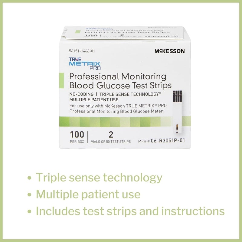 McKesson True METRIX Blood Glucose Test Strips for Diabetes 100 Strips Professional Monitoring System Multiple Patient Use - Image 2