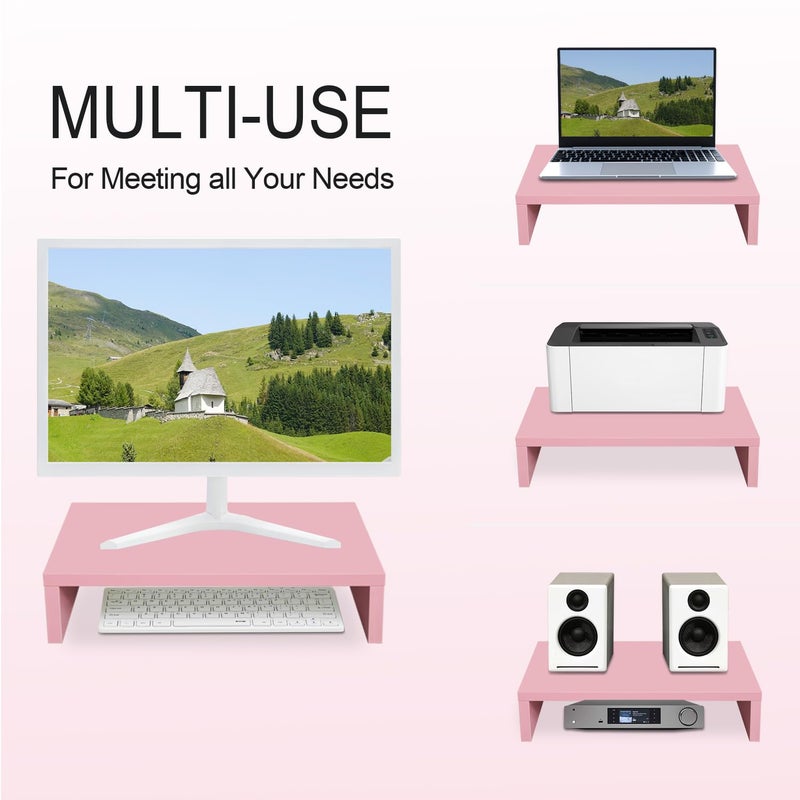 TEAMIX Pink Monitor Stand Riser, Wood Monitor Riser with Storage for Desk Small Monitor Stand TV/Screen/PC/Laptop Riser Computer Stand Desktop Shelf (Pink-14.2 inch) - Image 3