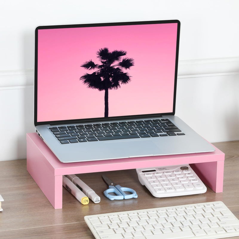 TEAMIX Pink Monitor Stand Riser, Wood Monitor Riser with Storage for Desk Small Monitor Stand TV/Screen/PC/Laptop Riser Computer Stand Desktop Shelf (Pink-14.2 inch) - Image 2